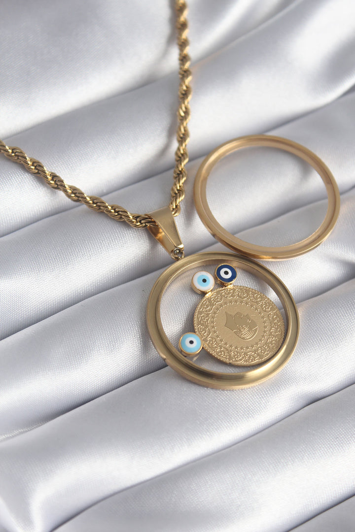 EBJ 316L Steel Gold Color Spiral Chain Quarter Figure Openable Locket Model Women's Necklace - Cupertino