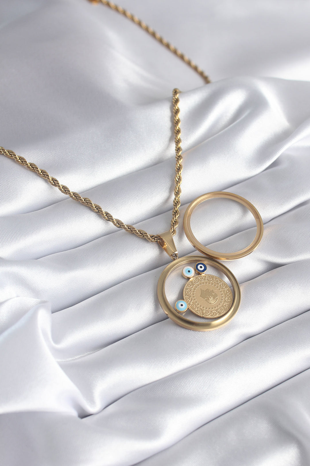 EBJ 316L Steel Gold Color Spiral Chain Quarter Figure Openable Locket Model Women's Necklace - Cupertino