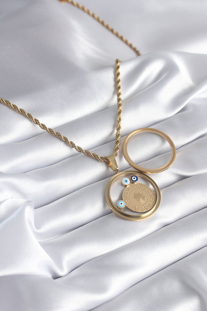 EBJ 316L Steel Gold Color Spiral Chain Quarter Figure Openable Locket Model Women's Necklace - Cupertino