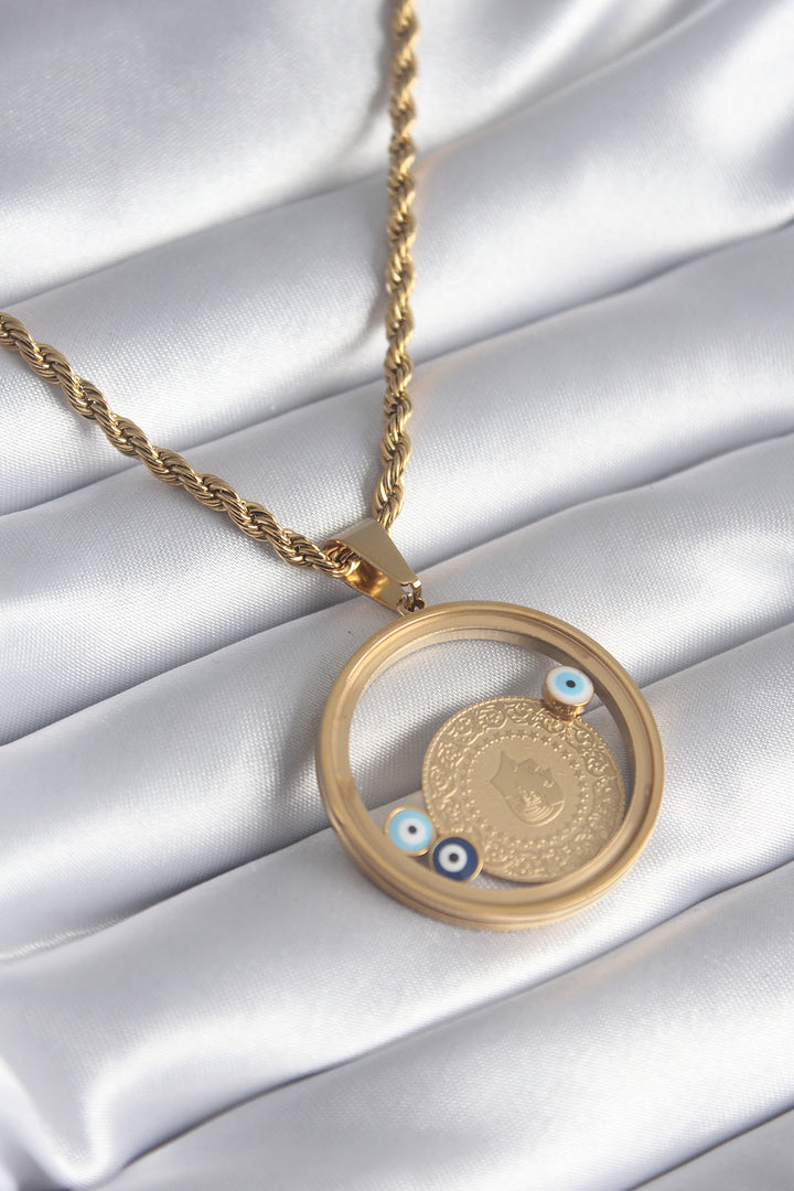 EBJ 316L Steel Gold Color Spiral Chain Quarter Figure Openable Locket Model Women's Necklace - Cupertino