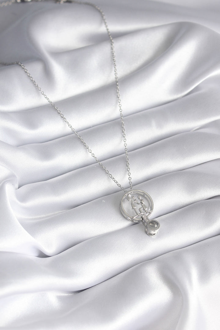 EBJ 316L Steel Silver Color Human Figure Model 'I Love You in 100 Languages' Projection Accessory Women's Necklace - Kendall