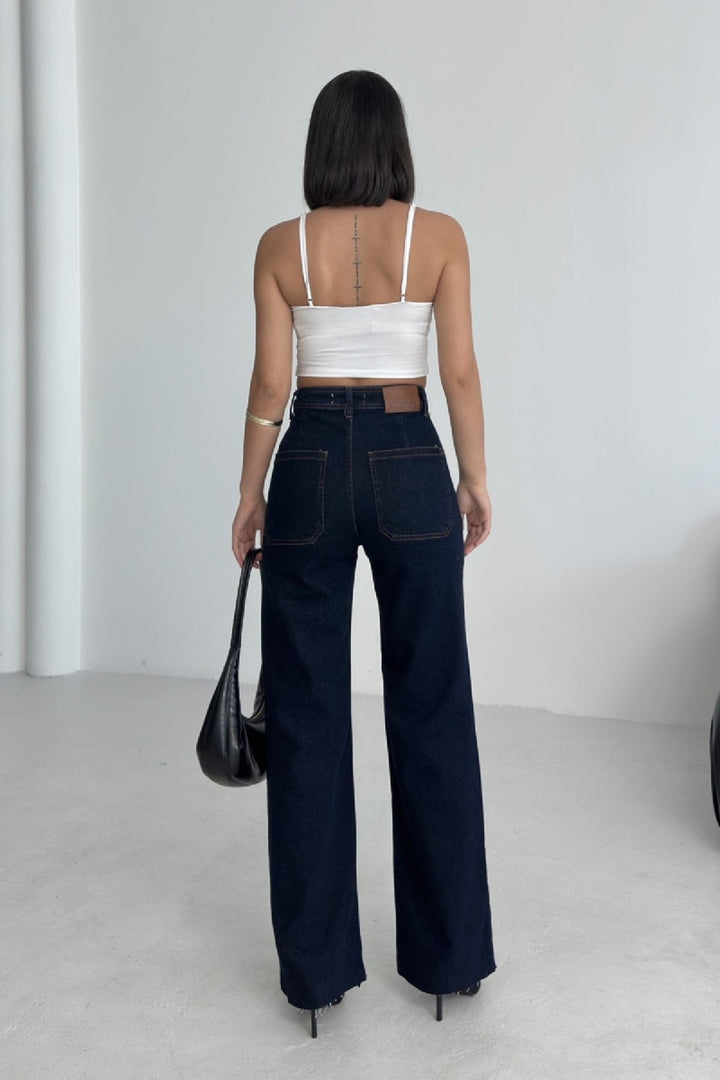 XLJ Wide Leg Palazzo Relaxed Jean with Decorative Front Pockets Mixed - Bozeman