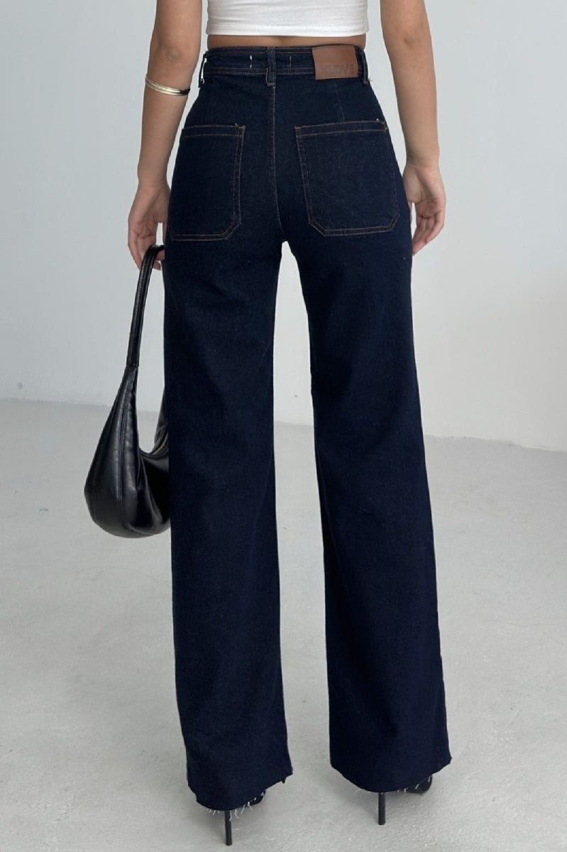 XLJ Wide Leg Palazzo Relaxed Jean with Decorative Front Pockets Mixed - Bozeman
