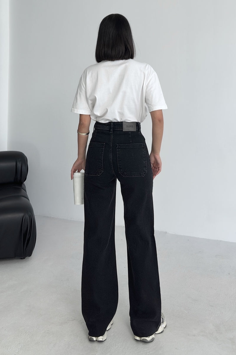 XLJ Wide Leg Palazzo Relaxed Jean with Decorative Front Pockets Mixed - French Valley