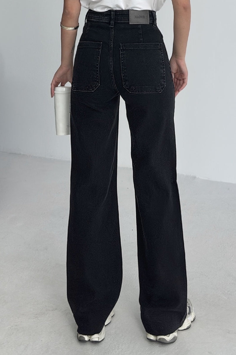 XLJ Wide Leg Palazzo Relaxed Jean with Decorative Front Pockets Mixed - French Valley