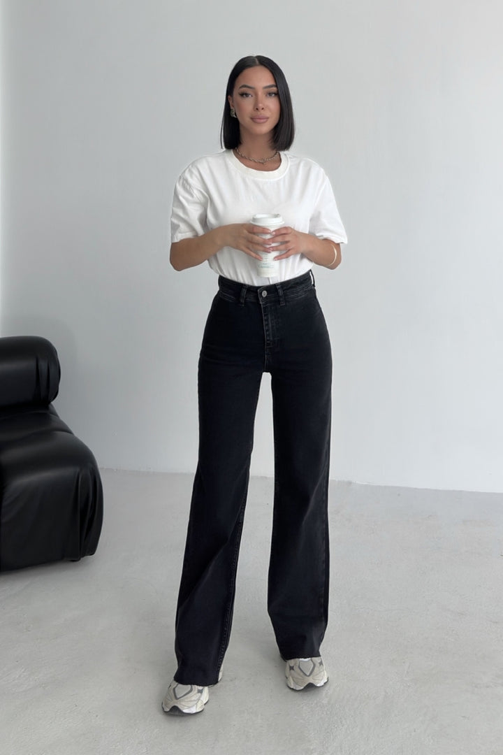 XLJ Wide Leg Palazzo Relaxed Jean with Decorative Front Pockets Mixed - French Valley
