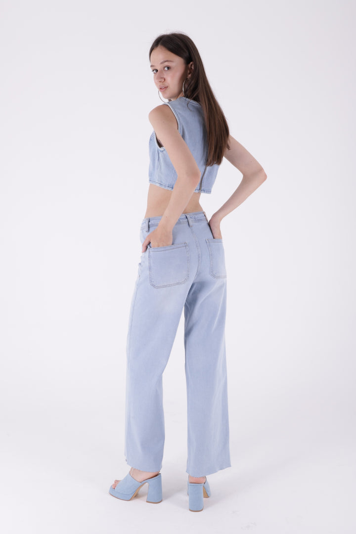 XLJ Wide Leg Palazzo Relaxed Jean with Decorative Front Pockets Mixed - Thornton