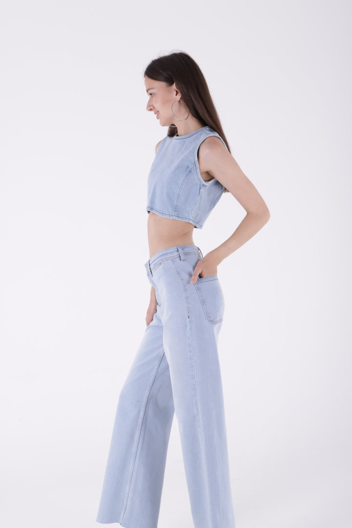 XLJ Wide Leg Palazzo Relaxed Jean with Decorative Front Pockets Mixed - Thornton