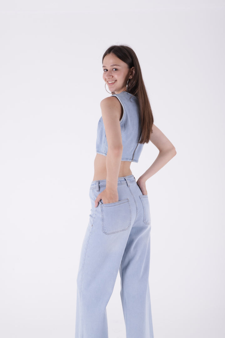 XLJ Wide Leg Palazzo Relaxed Jean with Decorative Front Pockets Mixed - Thornton