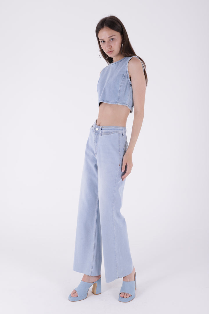 XLJ Wide Leg Palazzo Relaxed Jean with Decorative Front Pockets Mixed - Thornton