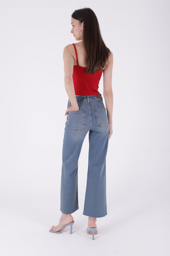 XLJ Wide Leg Palazzo Relaxed Jean with Decorative Front Pockets Mixed - Sumy