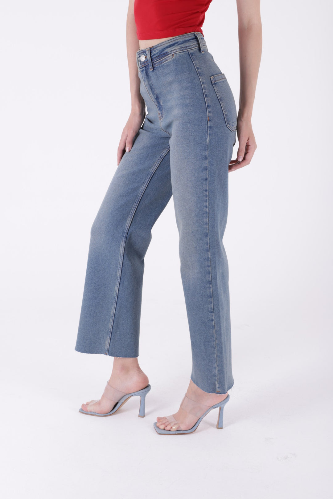 XLJ Wide Leg Palazzo Relaxed Jean with Decorative Front Pockets Mixed - Sumy