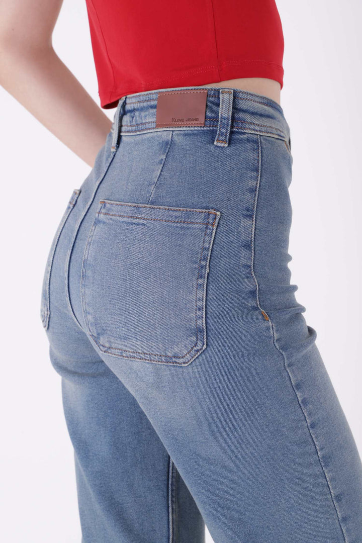 XLJ Wide Leg Palazzo Relaxed Jean with Decorative Front Pockets Mixed - Sumy