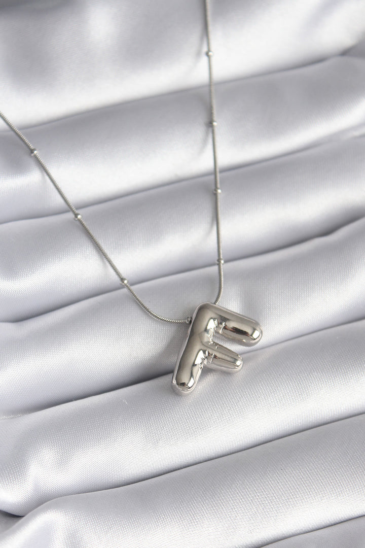EBJ 316L Stainless Steel Silver Color Bubble "F" Letter Model Women's Necklace - Sète