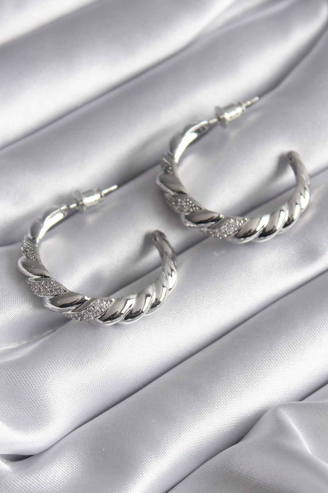 EBJ Rice Silver Color Zircon Stone Spiral Model Women's Earring - Aurora