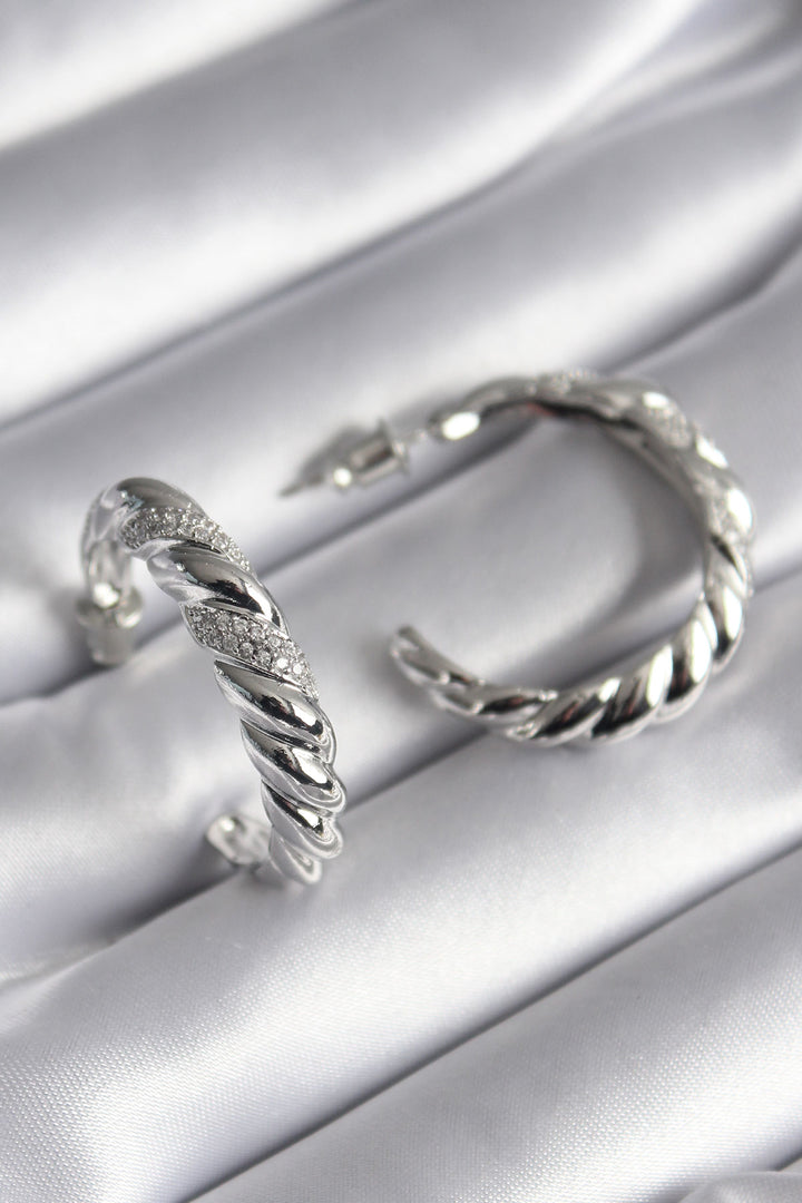 EBJ Rice Silver Color Zircon Stone Spiral Model Women's Earring - Aurora