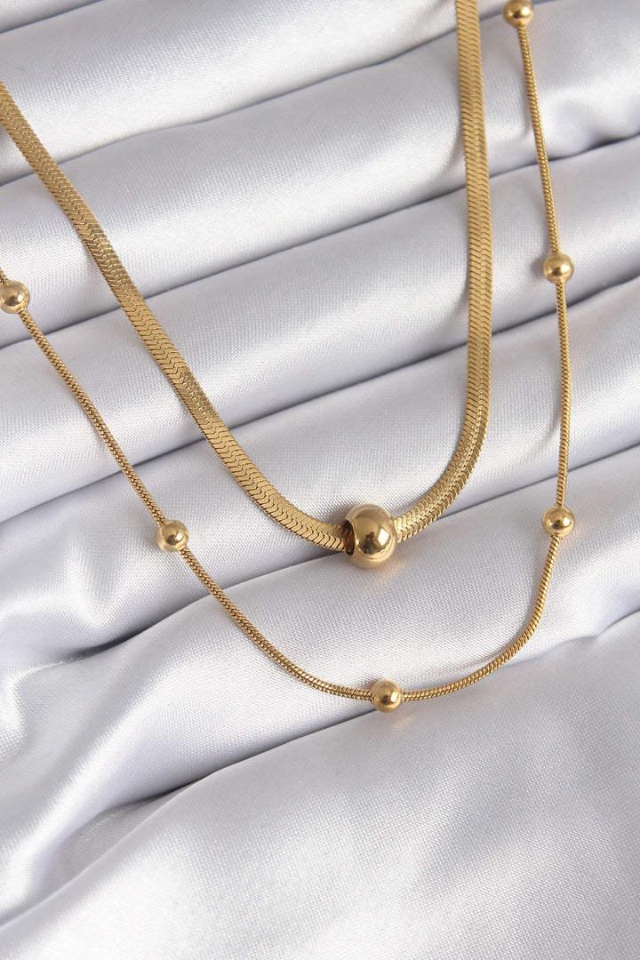 EBJ 316L Steel Gold Color Italian Chain Model Ball Detail Women's Necklace - Rome