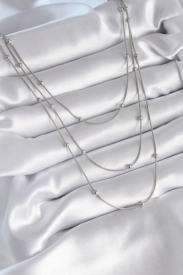 EBJ 316L Stainless Steel Silver Color 3-Piece Bead Detail Women's Necklace - Vila Franca de Xira