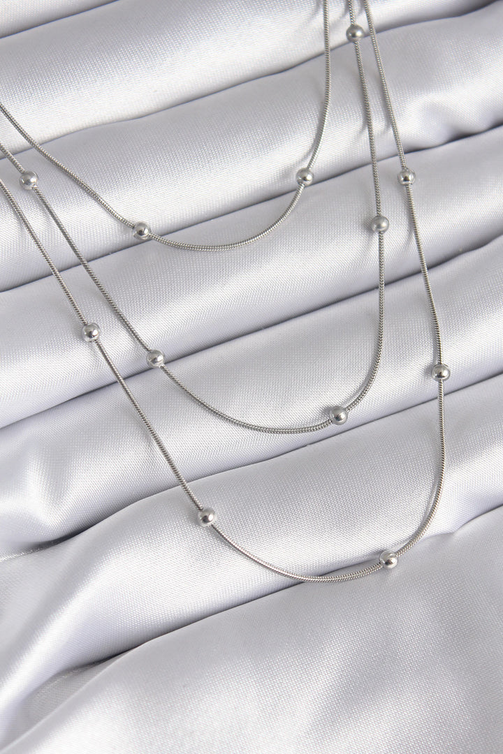 EBJ 316L Stainless Steel Silver Color 3-Piece Bead Detail Women's Necklace - Vila Franca de Xira