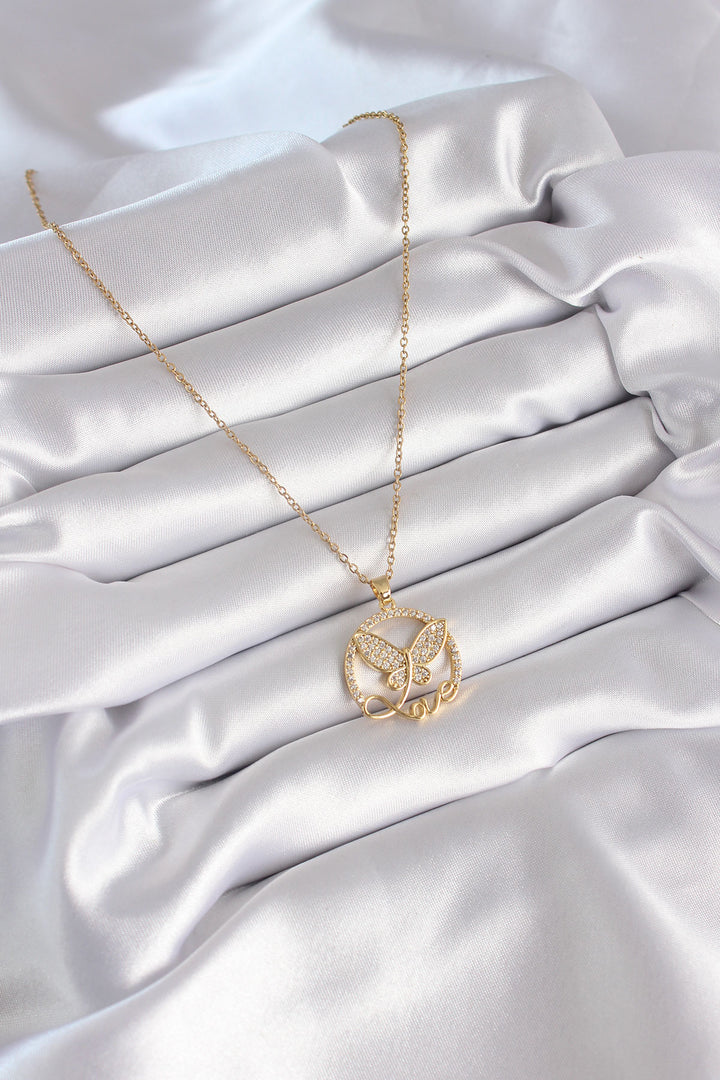 EBJ 316L Stainless Steel Gold Color Butterfly Love Model Women's Necklace with Zircon Stone - Coatepec Harinas