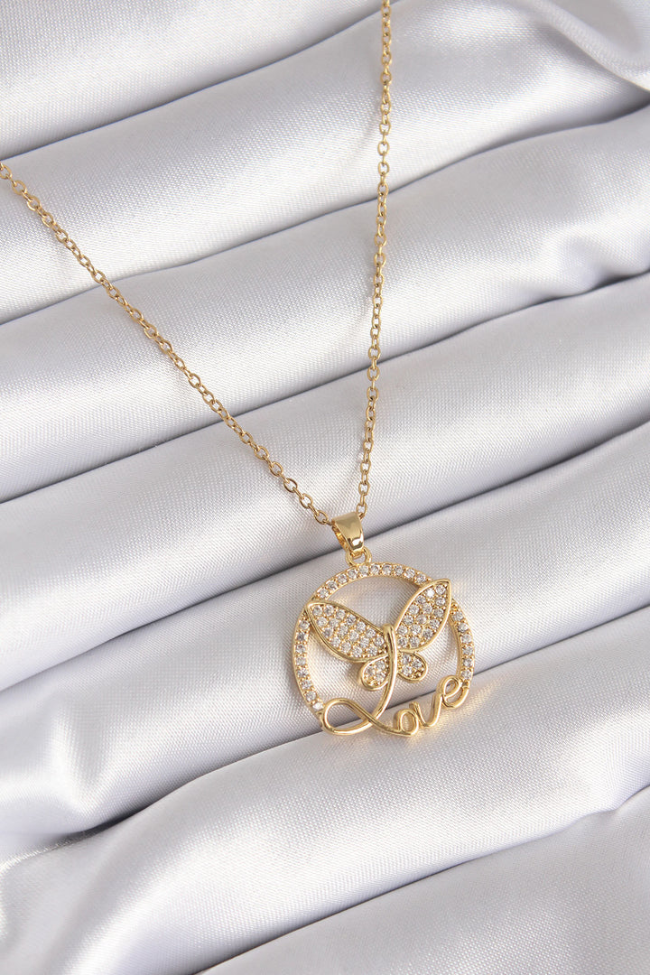 EBJ 316L Stainless Steel Gold Color Butterfly Love Model Women's Necklace with Zircon Stone - Coatepec Harinas