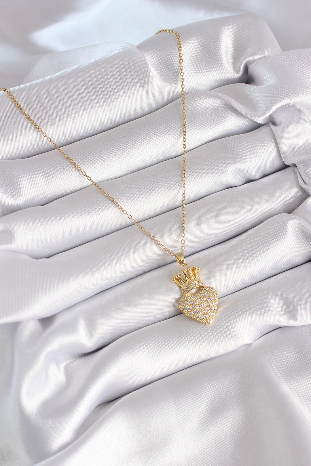 EBJ 316L Stainless Steel Gold Color Crowned Heart Model Women's Necklace with Zircon Stone - Muskegon