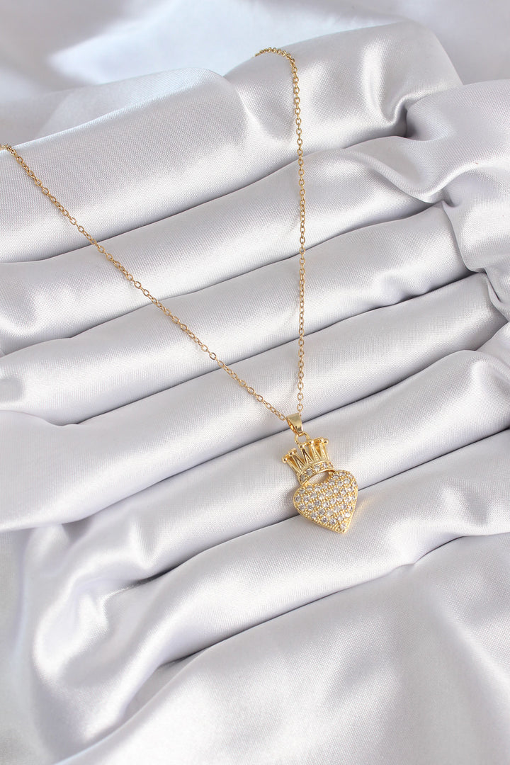 EBJ 316L Stainless Steel Gold Color Crowned Heart Model Women's Necklace with Zircon Stone - Muskegon