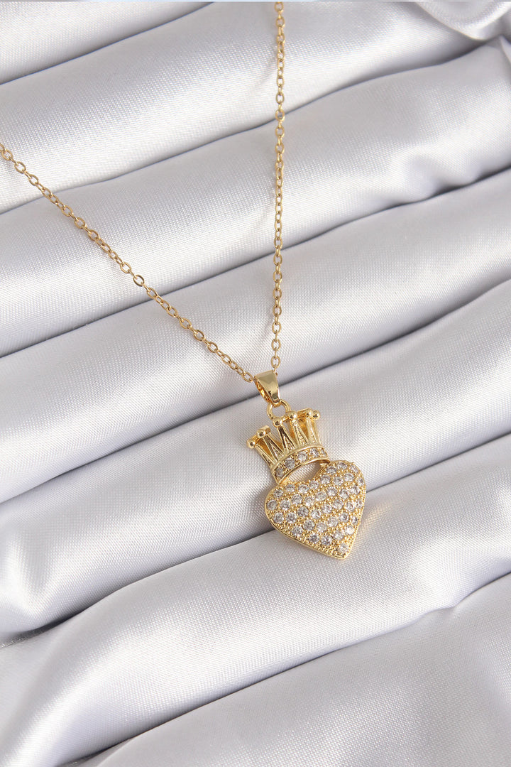 EBJ 316L Stainless Steel Gold Color Crowned Heart Model Women's Necklace with Zircon Stone - Muskegon