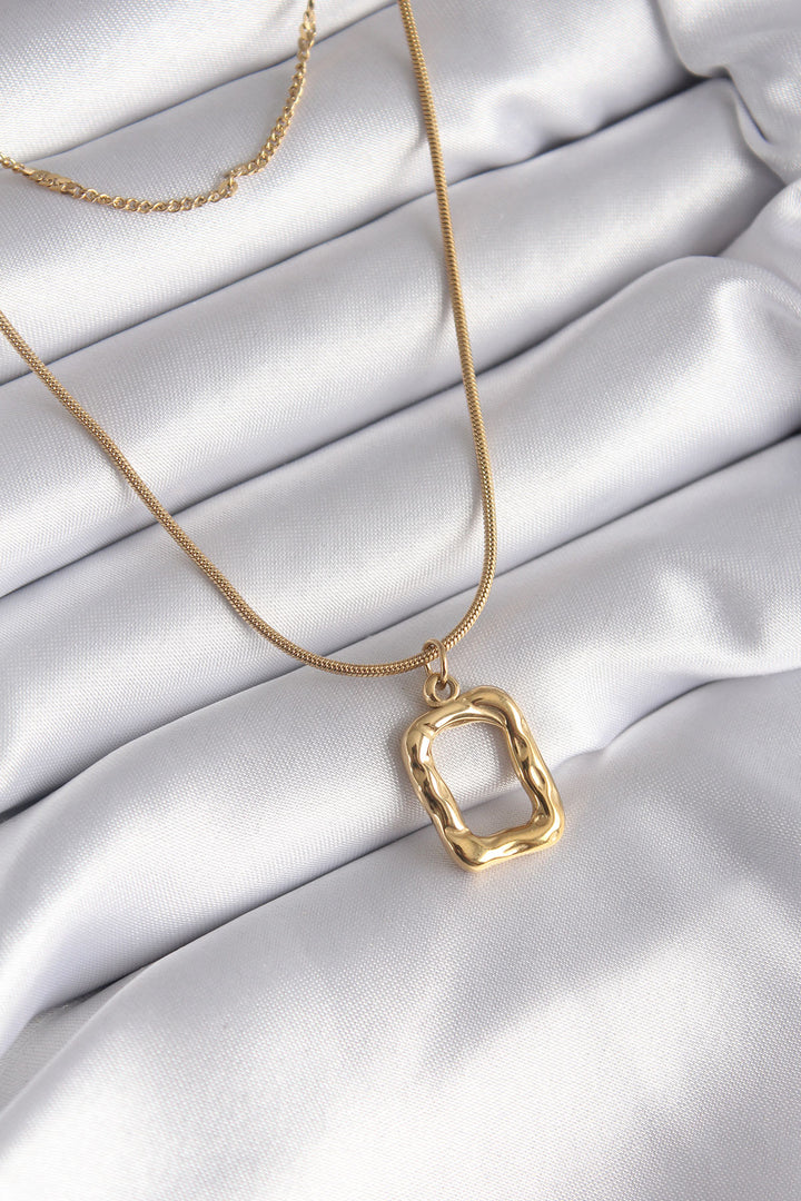EBJ 316L Steel Gold Color 2-Piece Chain Model Square Figure Women's Necklace - Gap
