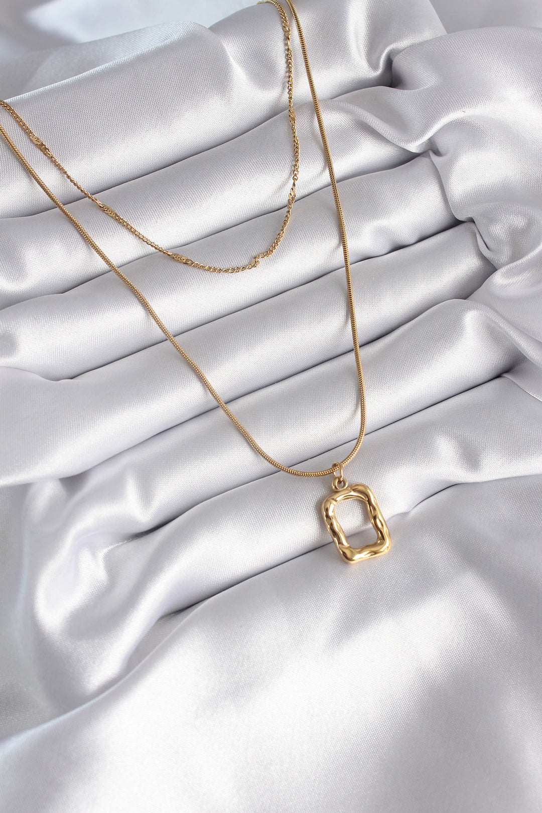 EBJ 316L Steel Gold Color 2-Piece Chain Model Square Figure Women's Necklace - Gap