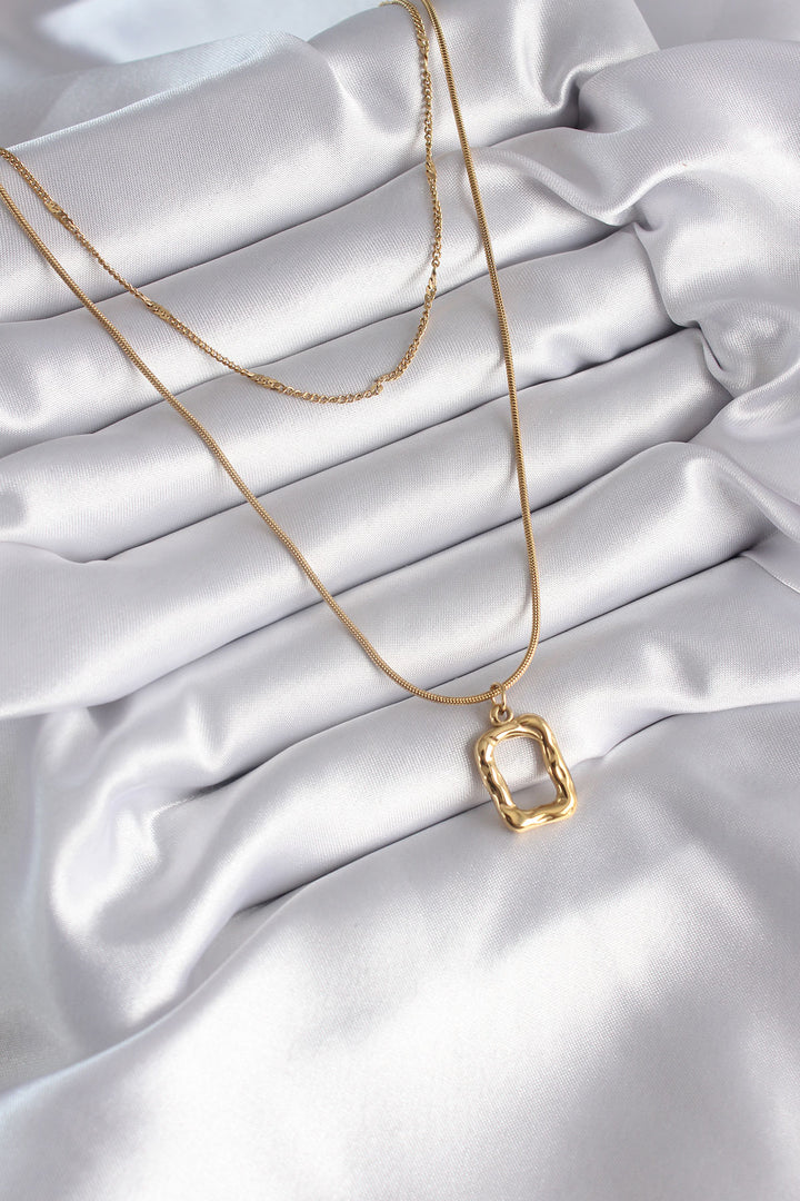 EBJ 316L Steel Gold Color 2-Piece Chain Model Square Figure Women's Necklace - Gap