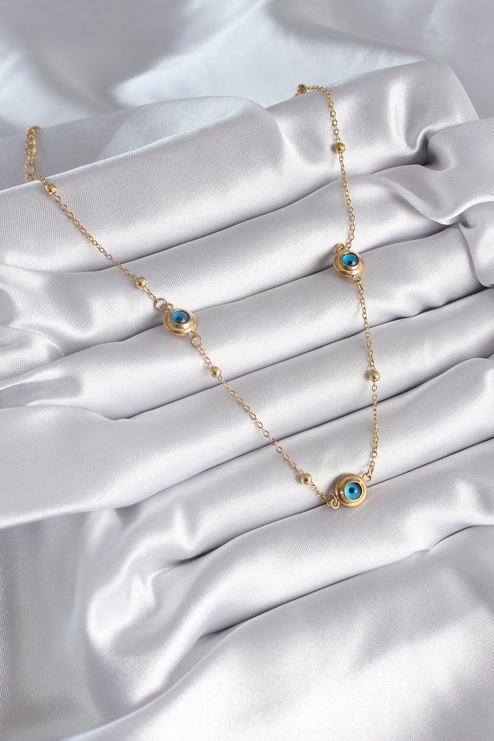 EBJ 316L Steel Gold Color Evil Eye Bead Model Women's Necklace - La Piedad