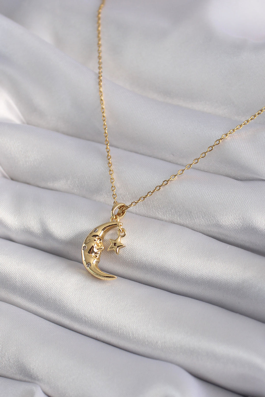 EBJ 316L Steel Gold Color Zircon Stone Star and Crescent Model Women's Necklace - Herten