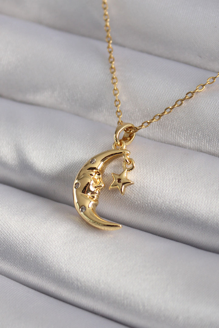 EBJ 316L Steel Gold Color Zircon Stone Star and Crescent Model Women's Necklace - Herten