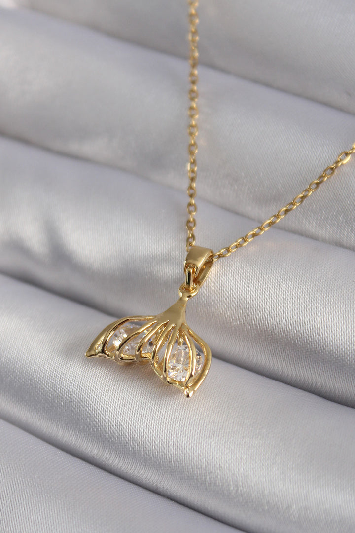 EBJ 316L Steel Gold Color Zircon Stone Fish Tail Model Women's Necklace - Martinez