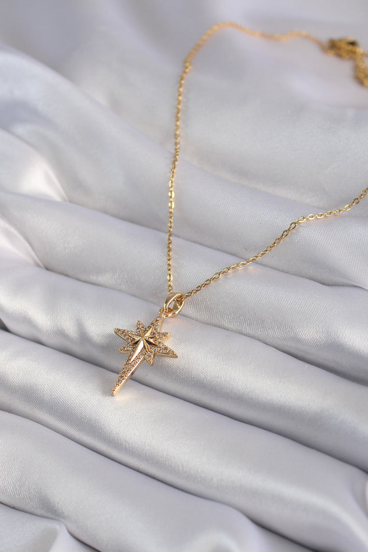 EBJ 316L Steel Gold Color Zircon Stone Polaris Star Model Women's Necklace - Acerra