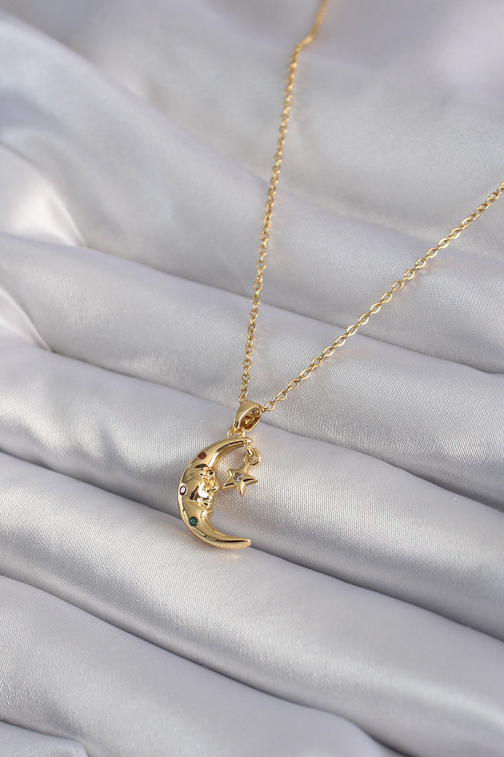 EBJ 316L Steel Gold Color Zircon Stone Star and Crescent Model Women's Necklace - Saint-Maur-des-Fossés