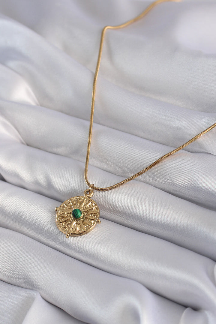 EBJ 316L Steel Gold Color Green Stone Embellished Polaris Medal Model Women's Necklace - Cape Breton