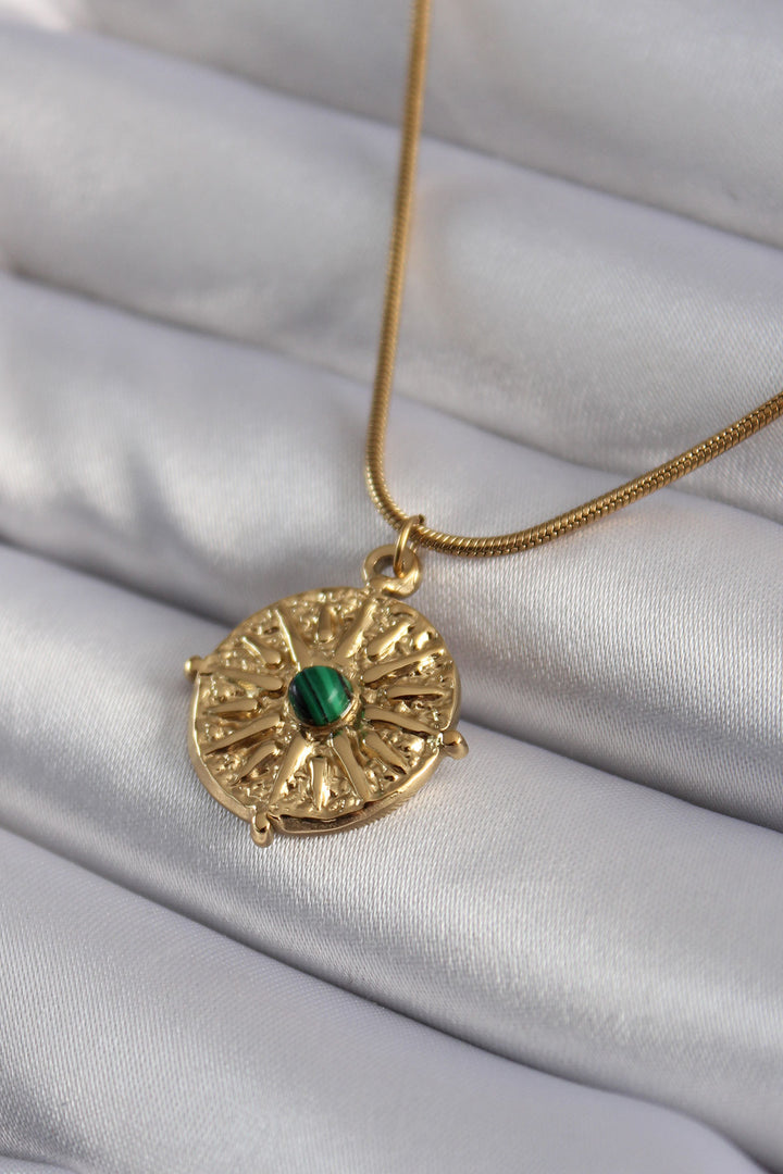 EBJ 316L Steel Gold Color Green Stone Embellished Polaris Medal Model Women's Necklace - Cape Breton
