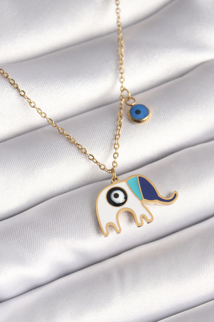 EBJ 316L Steel Gold Color Elephant Evil Eye Bead Embroidery Pattern Women's Necklace - Chenalhó