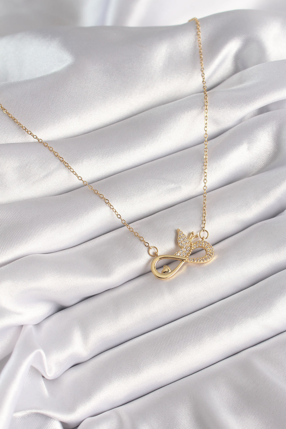 EBJ 316L Steel Gold Color Zircon Chain Stone Infinity Butterfly Model Women's Necklace - Voghera