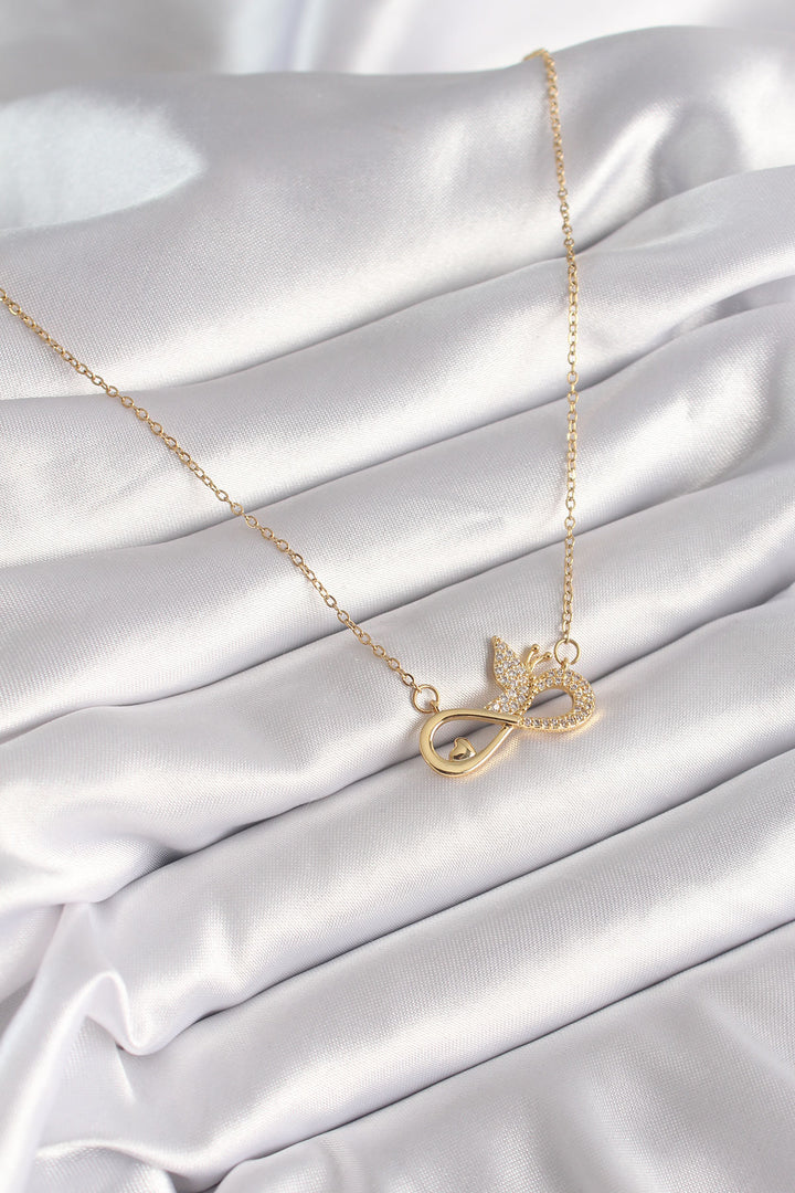EBJ 316L Steel Gold Color Zircon Chain Stone Infinity Butterfly Model Women's Necklace - Voghera
