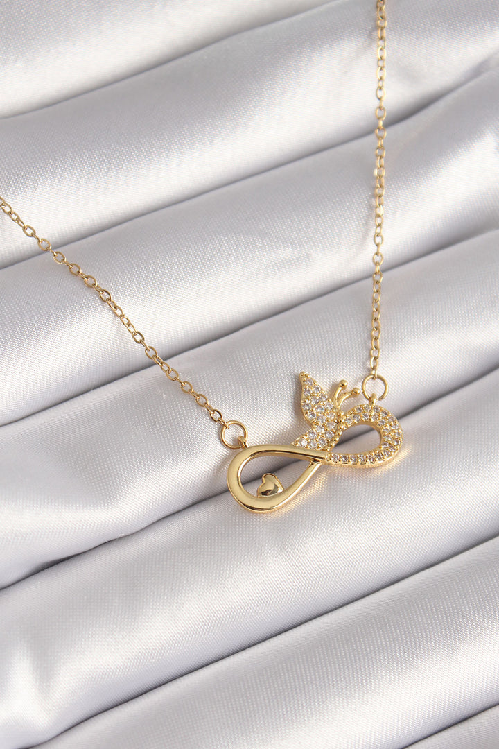 EBJ 316L Steel Gold Color Zircon Chain Stone Infinity Butterfly Model Women's Necklace - Voghera