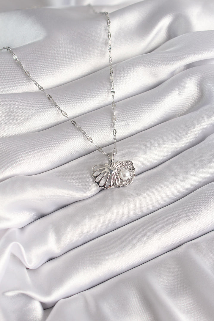 EBJ 316L Stainless Steel Silver Color Chain Openable Oyster Model Pearl Detail Women's Necklace - Berlin