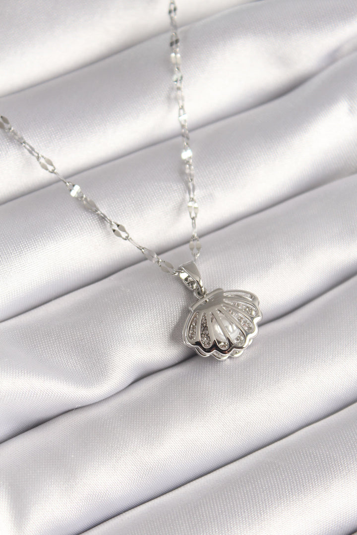 EBJ 316L Stainless Steel Silver Color Chain Openable Oyster Model Pearl Detail Women's Necklace - Berlin
