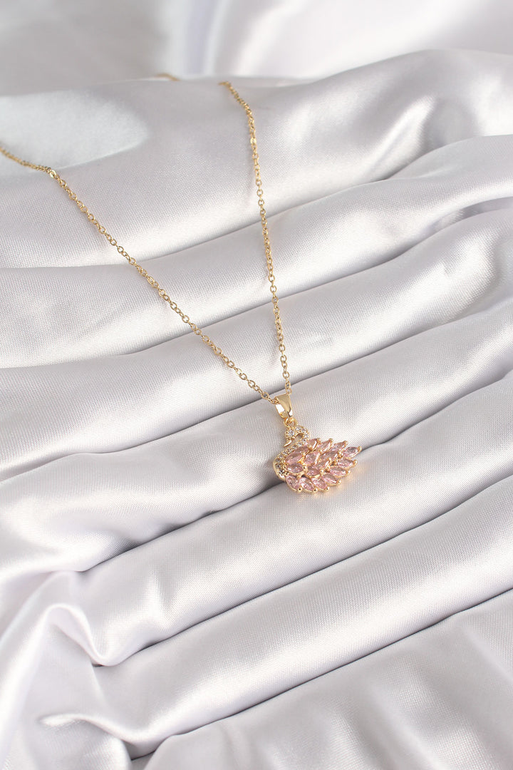 EBJ 316L Steel Gold Color Chain Pink Zircon Stone Swan Model Women's Necklace - Tehuacán
