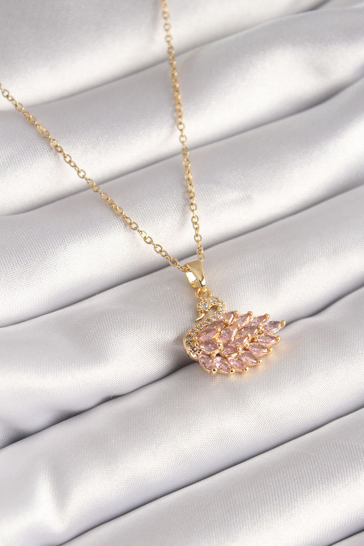 EBJ 316L Steel Gold Color Chain Pink Zircon Stone Swan Model Women's Necklace - Tehuacán