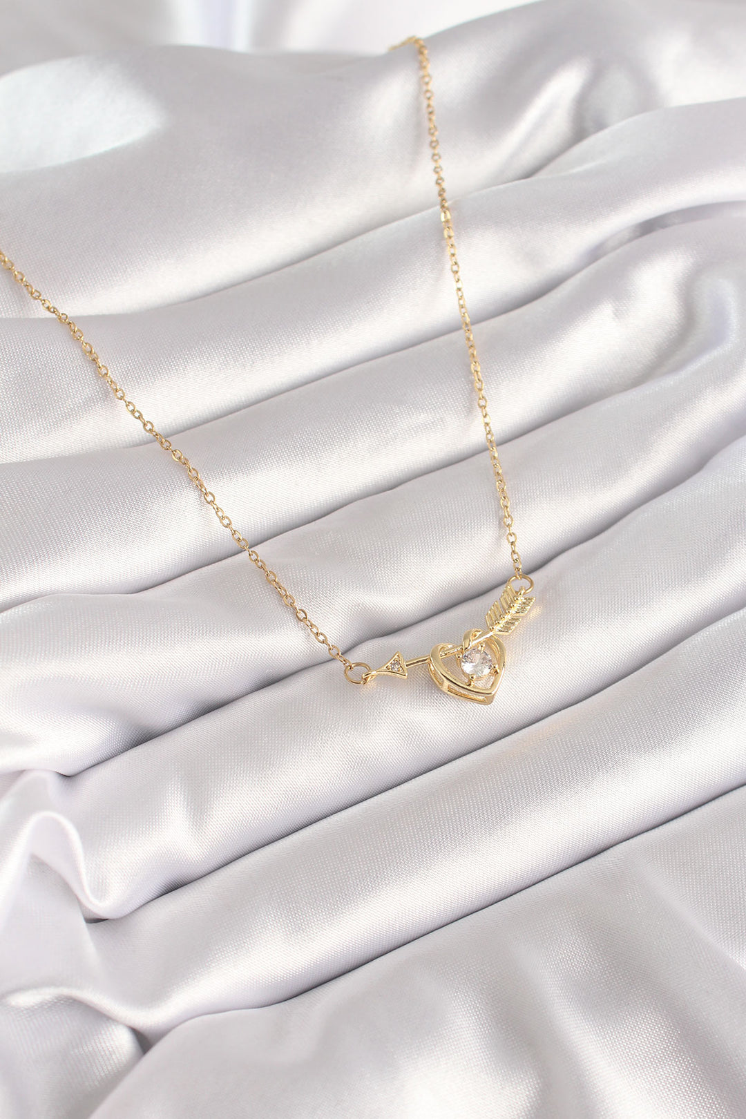 EBJ 316L Steel Gold Color Chain Zircon Stone Arrow Heart Model Women's Necklace - Laindon