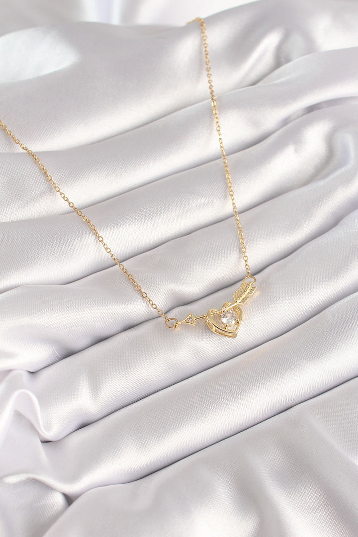 EBJ 316L Steel Gold Color Chain Zircon Stone Arrow Heart Model Women's Necklace - Laindon