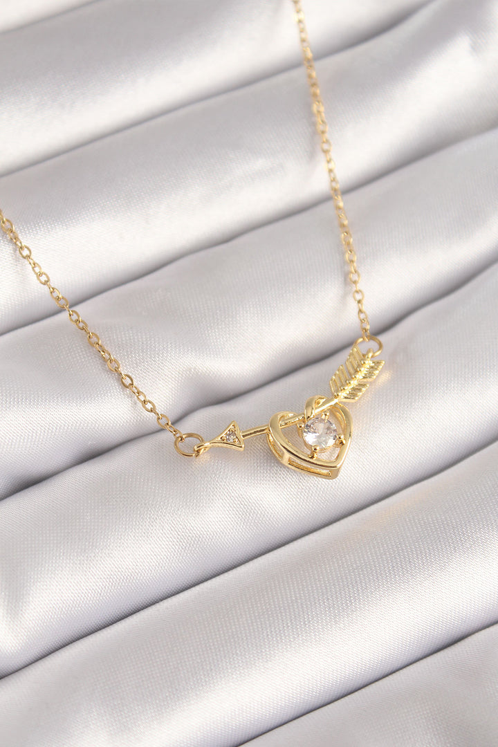 EBJ 316L Steel Gold Color Chain Zircon Stone Arrow Heart Model Women's Necklace - Laindon